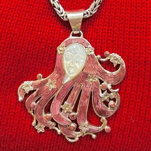 Pink Magical Octopus Necklace with Inlaid Gemstones